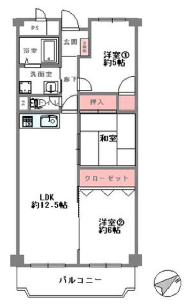 専有面樹：64.96㎡ バルコニー面積；8.13㎡